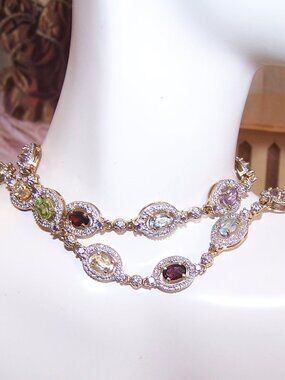 ROSS SIMONS Sterling Silver Vermeil 10CT TW Multi-Gemstone Station Necklace